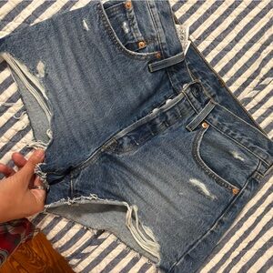 Levi's Blue Jean Shorts High-Waisted Distressed